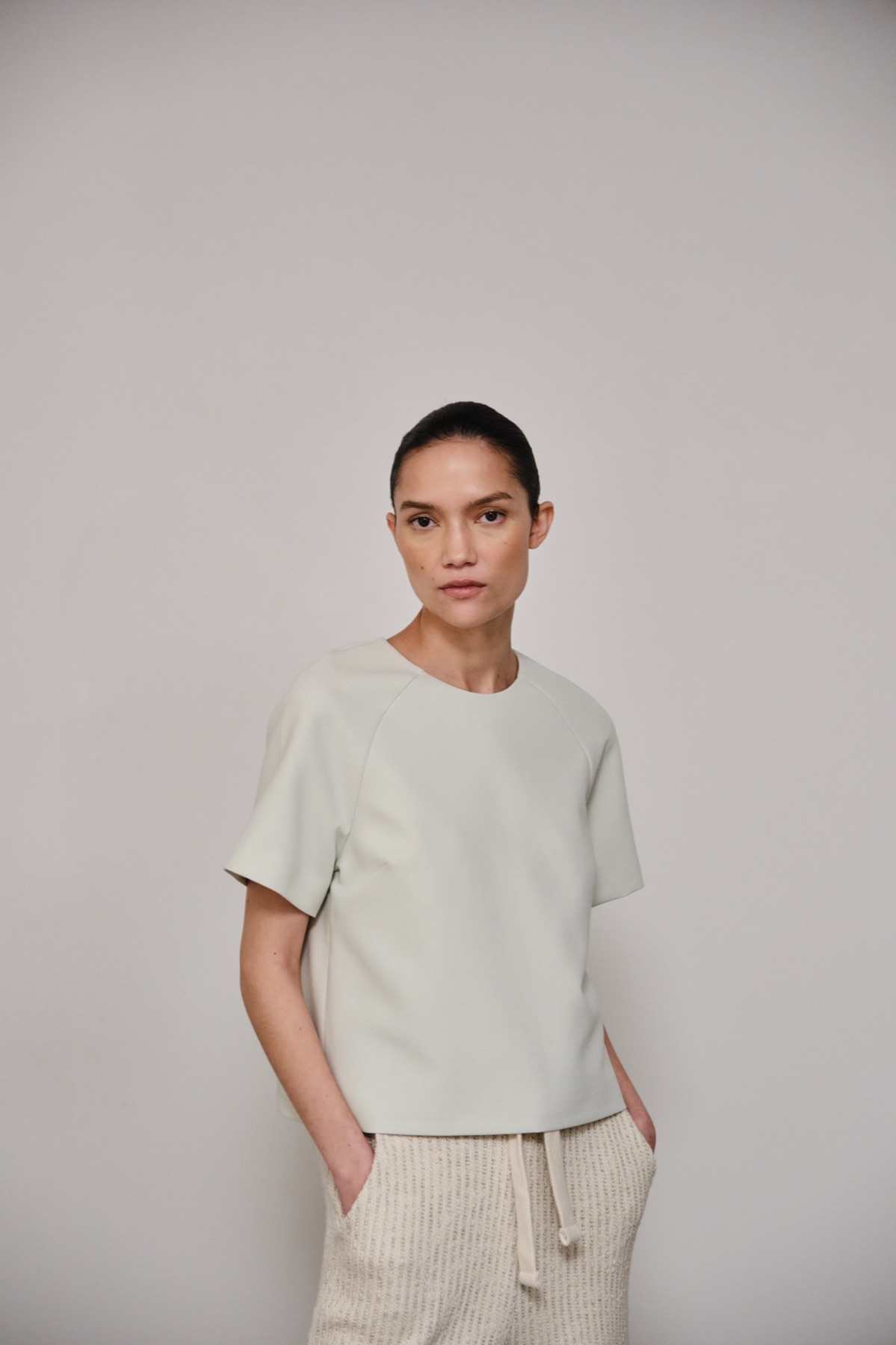Model portrait behind the scenes for Emello SS26