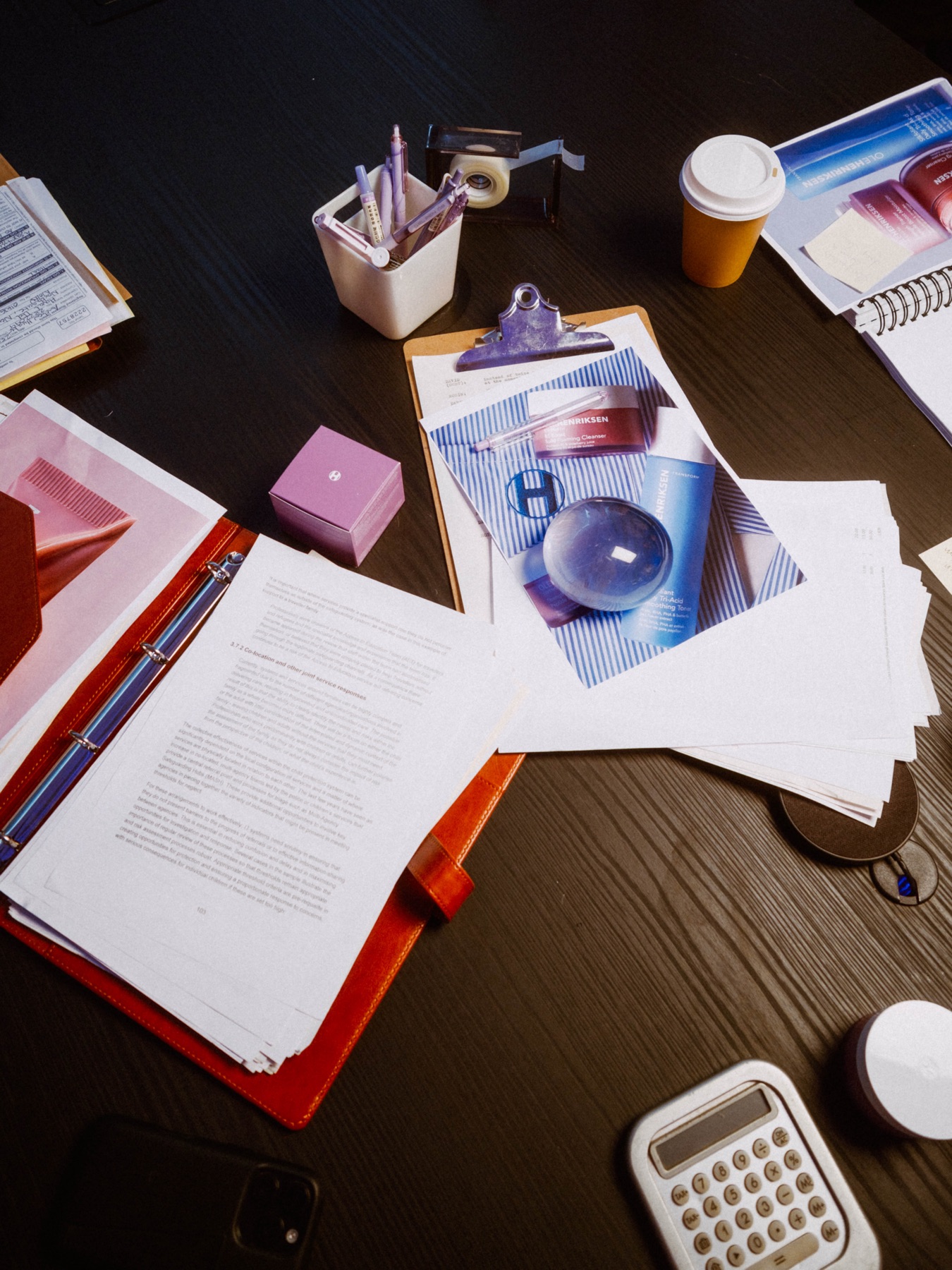 Product references, scripts and props prepared for the shoot