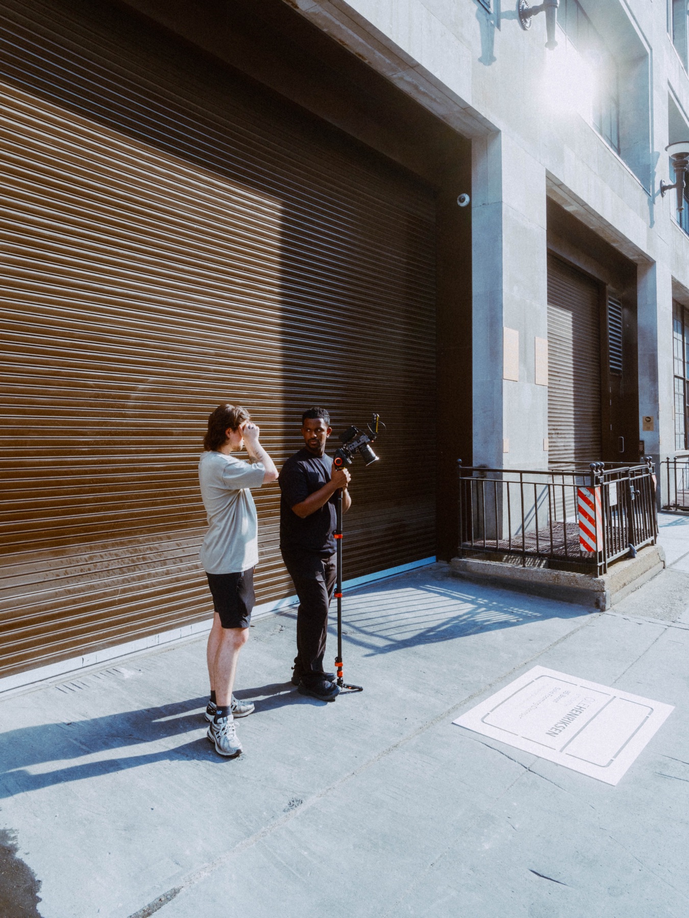 Camera crew preparing an exterior shot on a London street