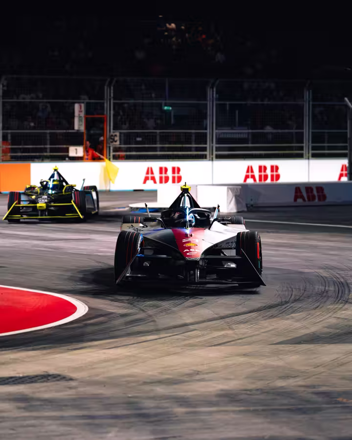 Formula E cars racing at the London E-Prix